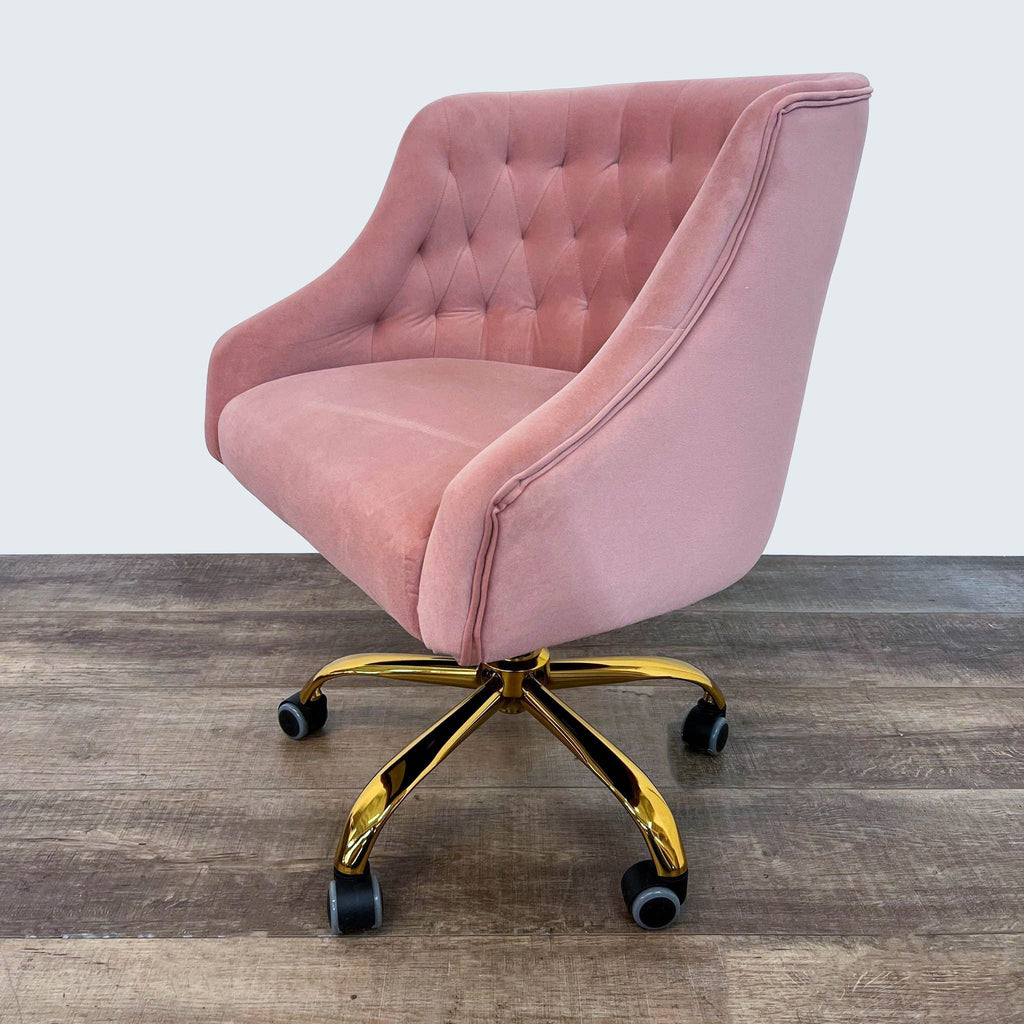 Modern Velvet Tufted Office Chair with Gold Metal Base by HULALA HOME