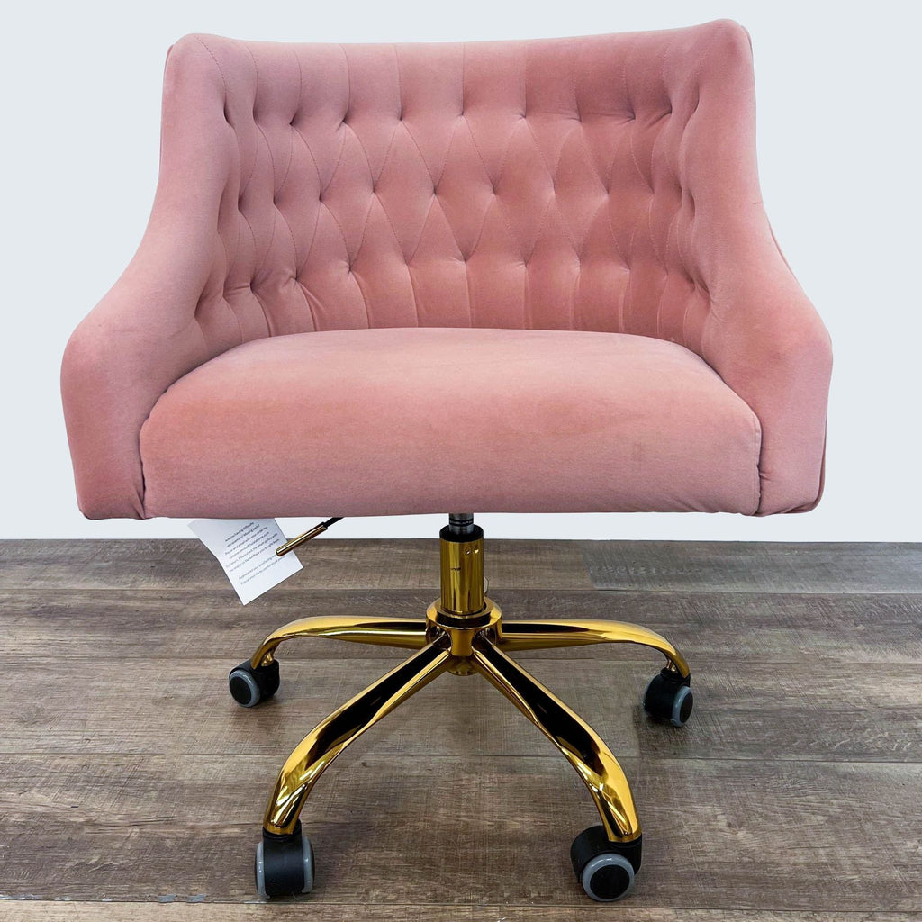 Modern Velvet Tufted Office Chair with Gold Metal Base by HULALA HOME