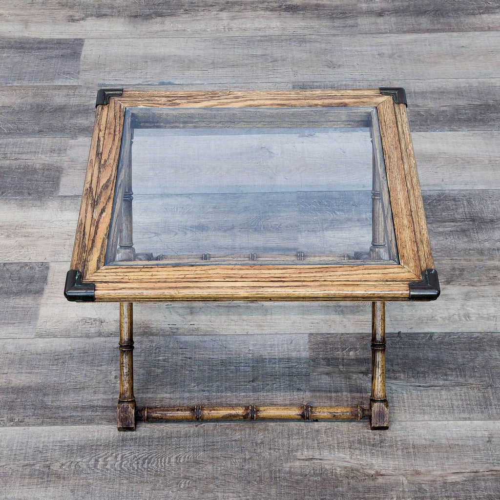 Faux Bamboo End Table with Glass Top