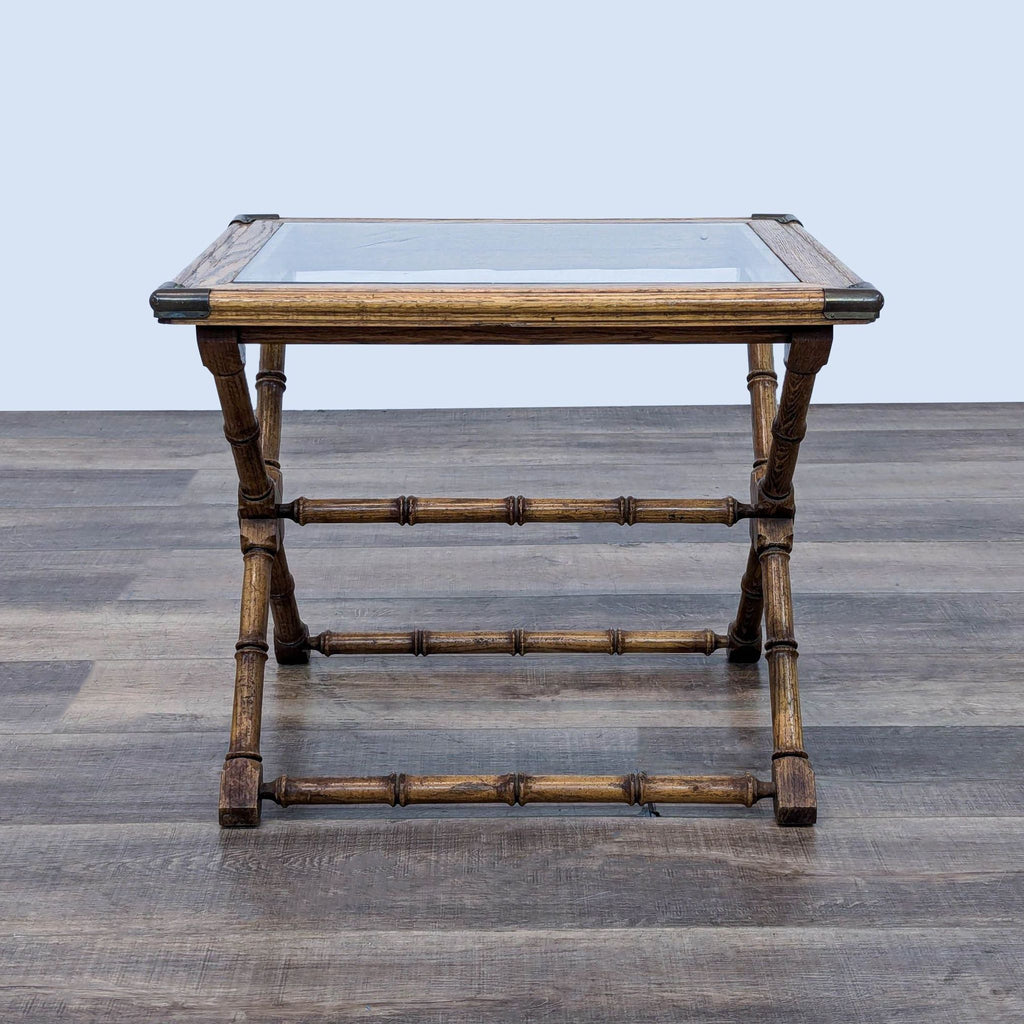 Faux Bamboo End Table with Glass Top