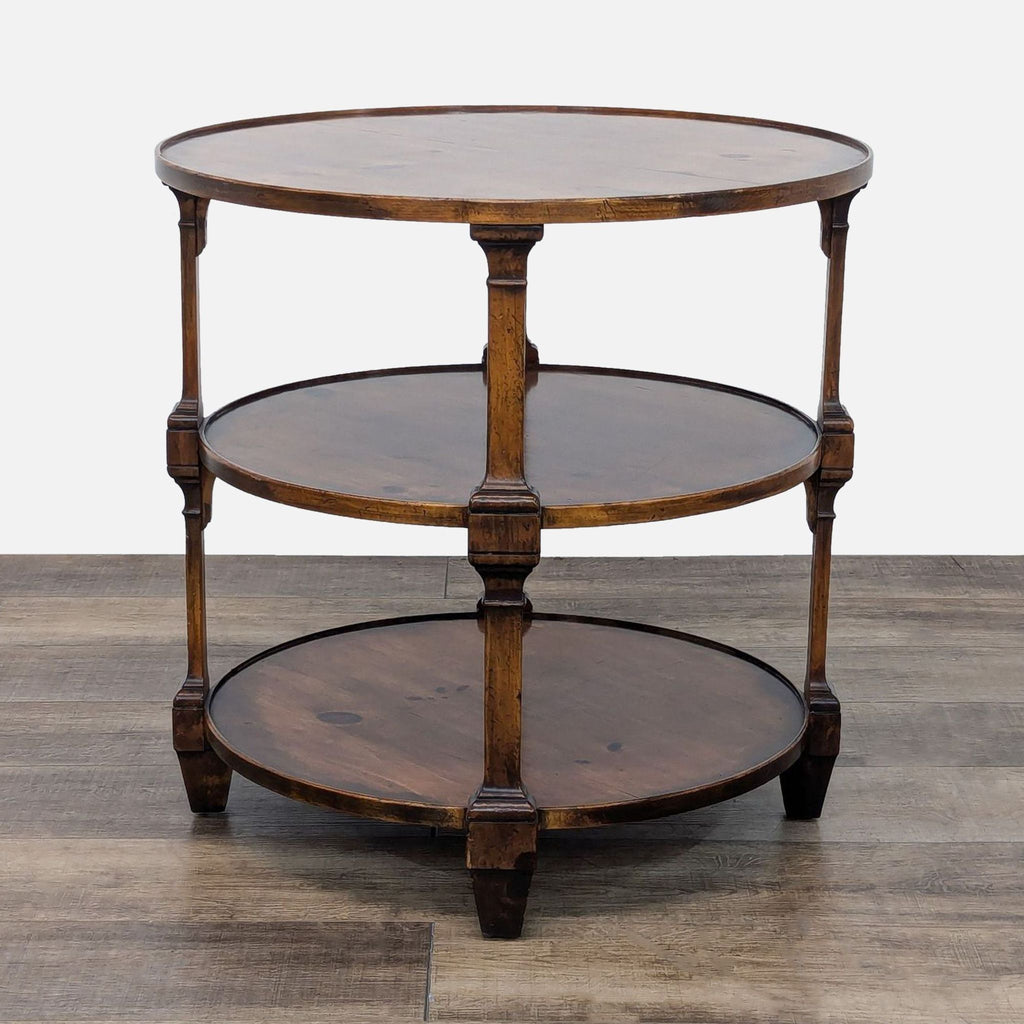 a round wood and iron side table