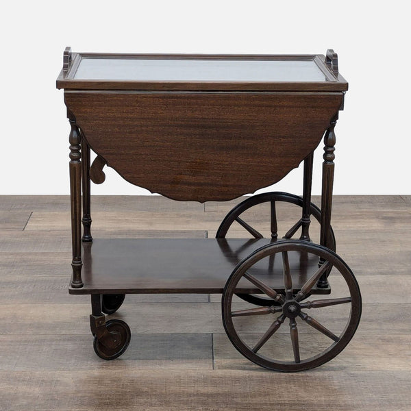 antique french rolling cart with a glass top and a glass top.