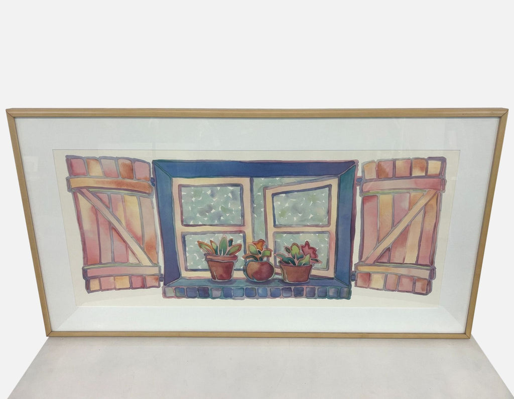 Window View Framed Watercolor Painting