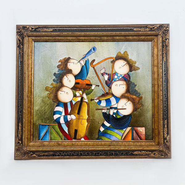 a painting of a group of musicians playing musical instruments.