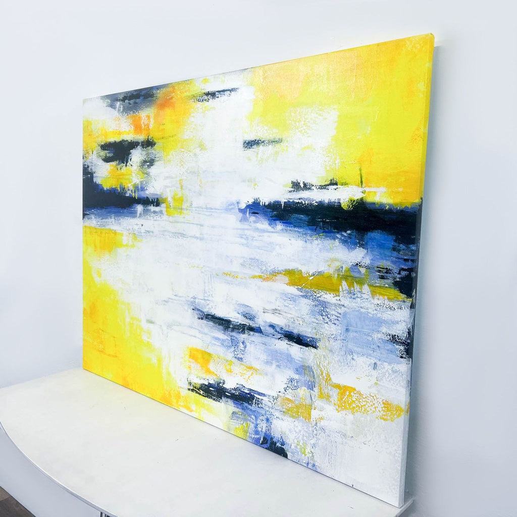 a painting of a blue and yellow landscape