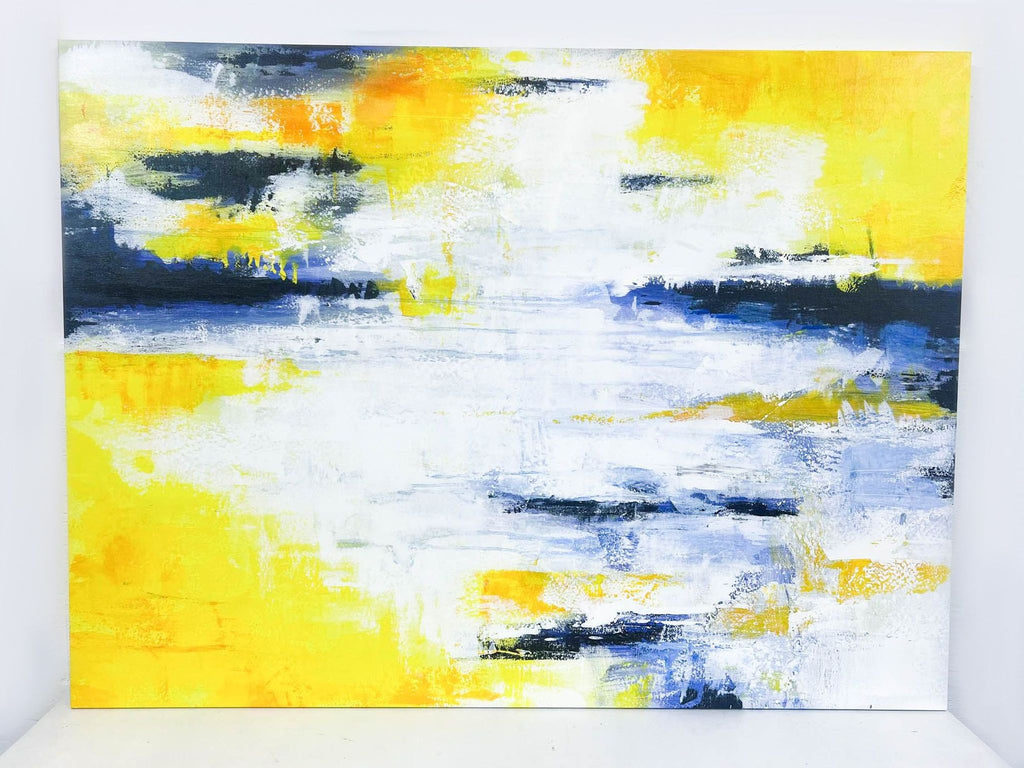 a painting of a yellow and blue abstract