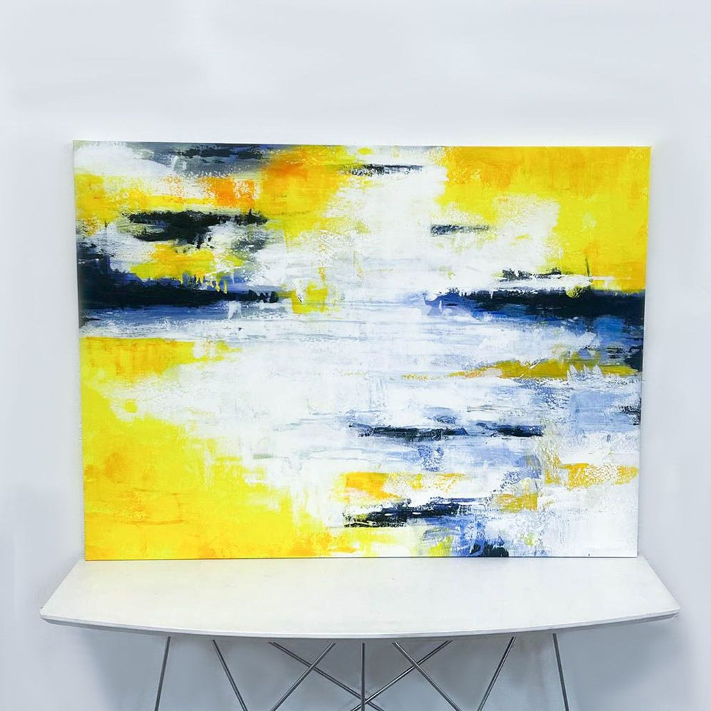 Original Abstract Yellow and Blue Acrylic Painting on Canvas