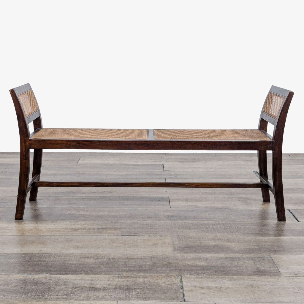 Crate & Barrel Wood Bench With Cane Seat And Details