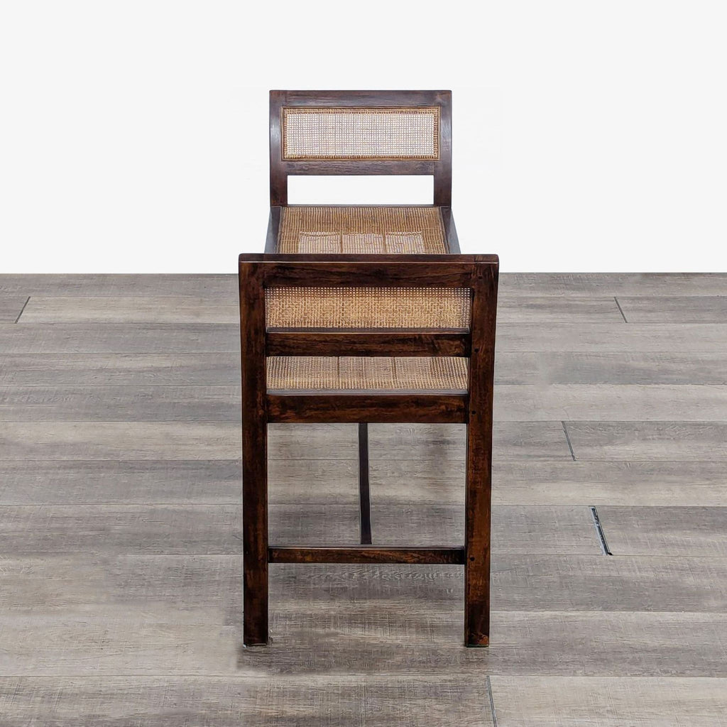 Crate & Barrel Wood Bench With Cane Seat And Details