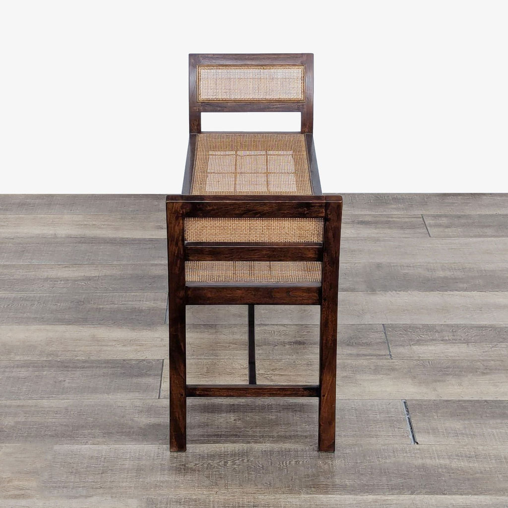 Crate & Barrel Wood Bench With Cane Seat And Details