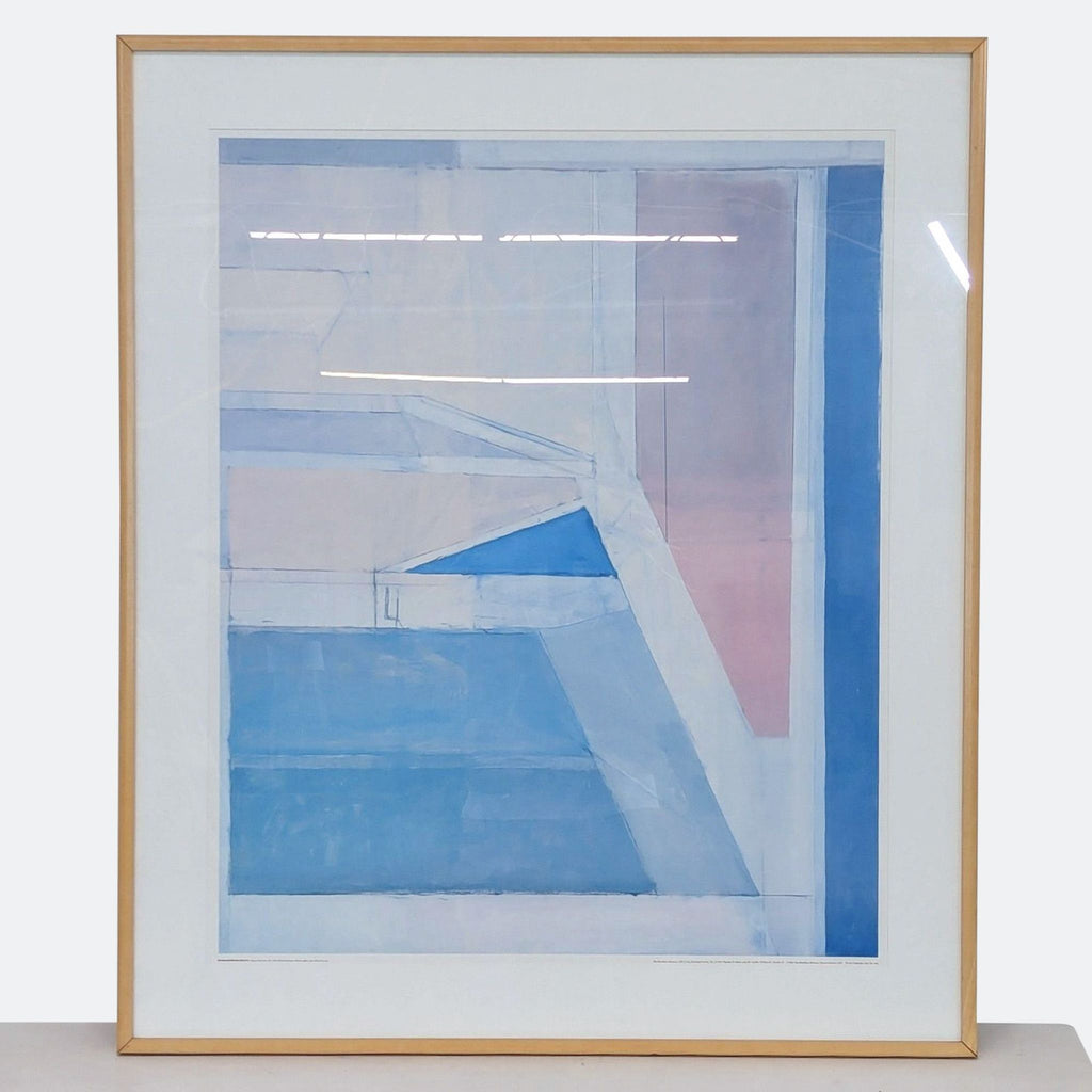 a painting of a blue and white geometric pattern