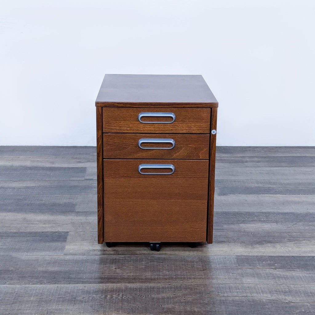 the [ unused0 ] desk in walnut with metal handles