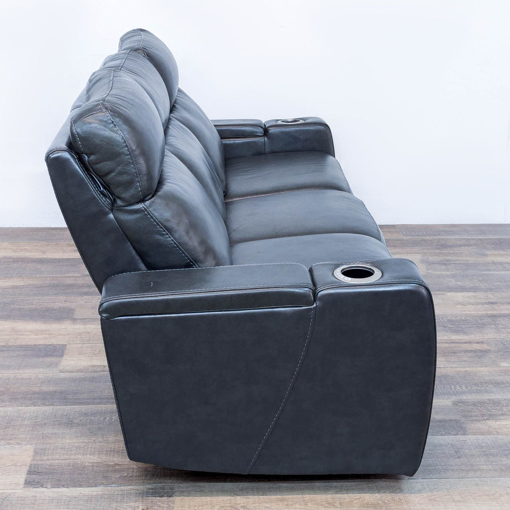 3-Seat Reclining Leather Sofa with Cupholders