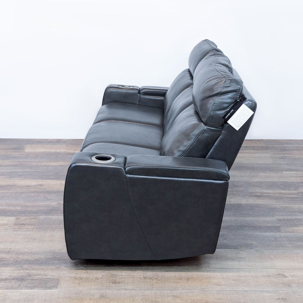 3-Seat Reclining Leather Sofa with Cupholders