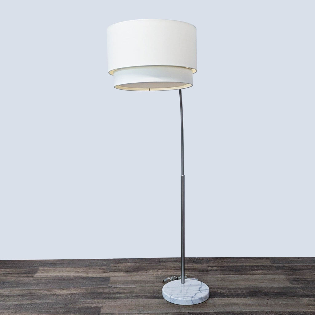 Arc Floor Lamp with Marble Base and Double Drum Shade