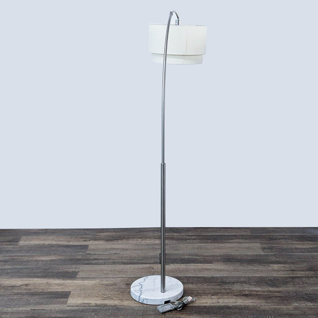 Arc Floor Lamp with Marble Base and Double Drum Shade