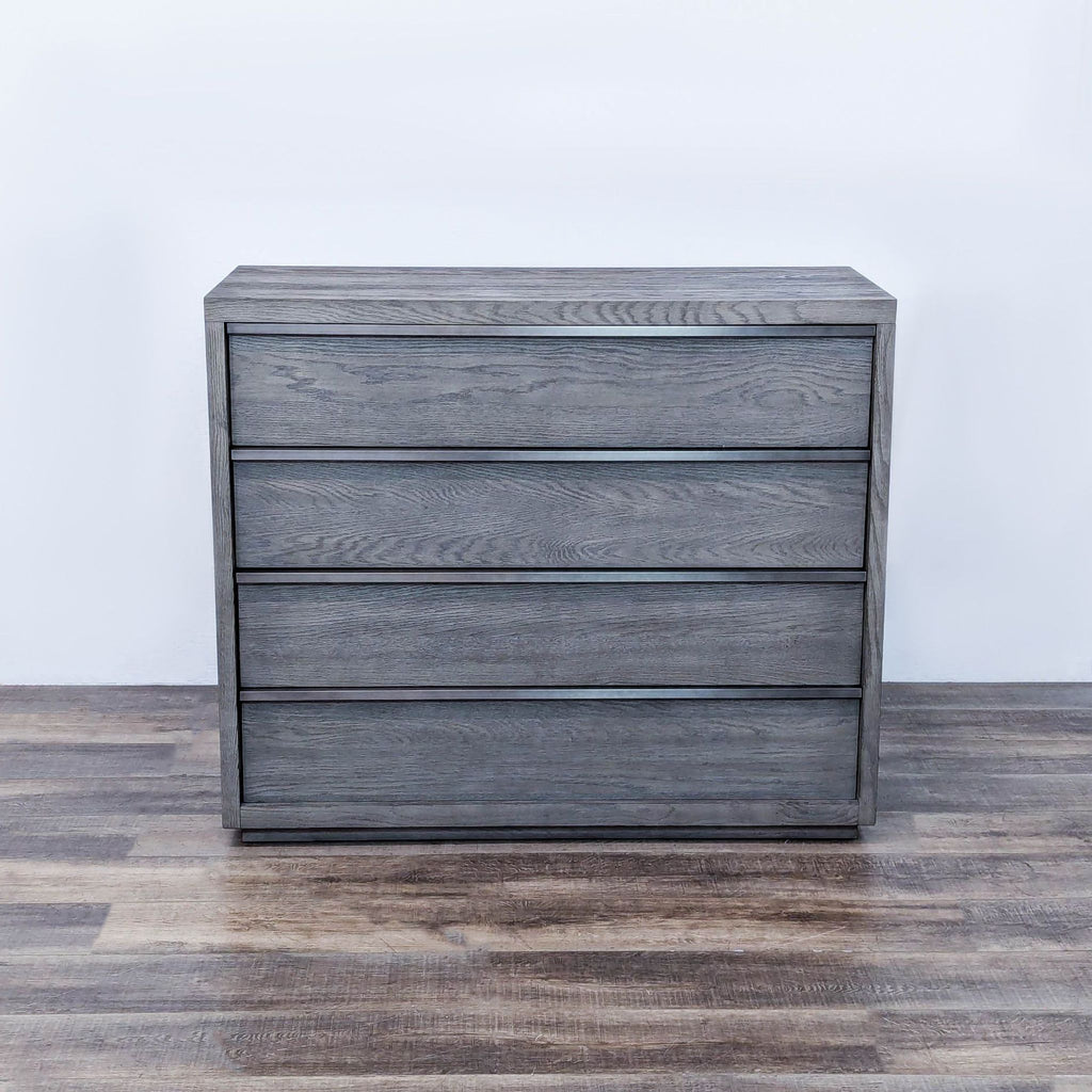 a wooden cabinet with a black and white striped piece of furniture 