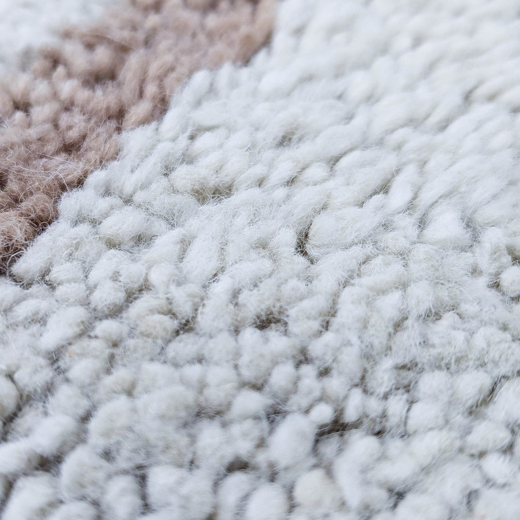 close up of a beige and brown rug