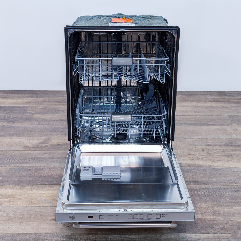 the dishwasher is made of stainless steel.