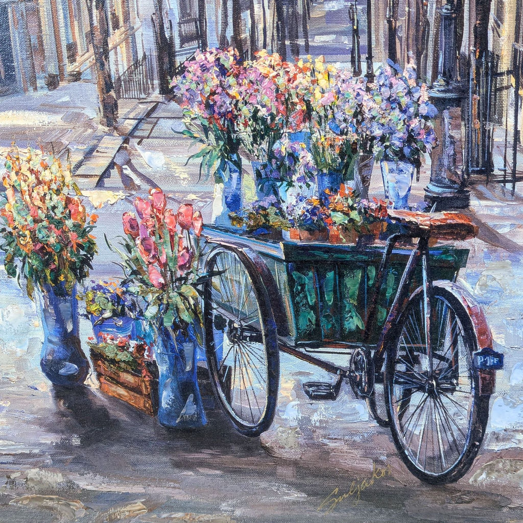 oil painting of a bicycle with flowers