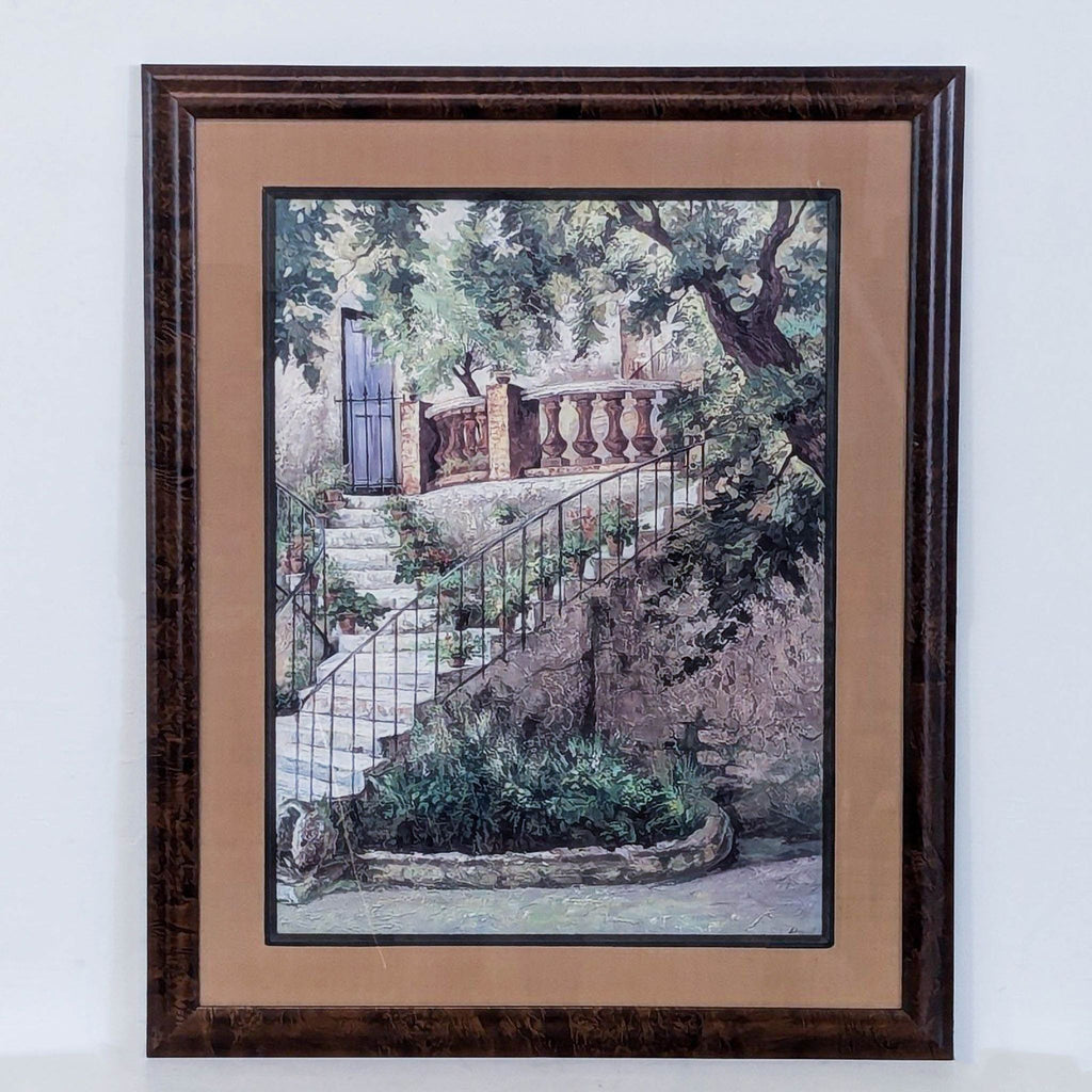 framed oil painting of a garden