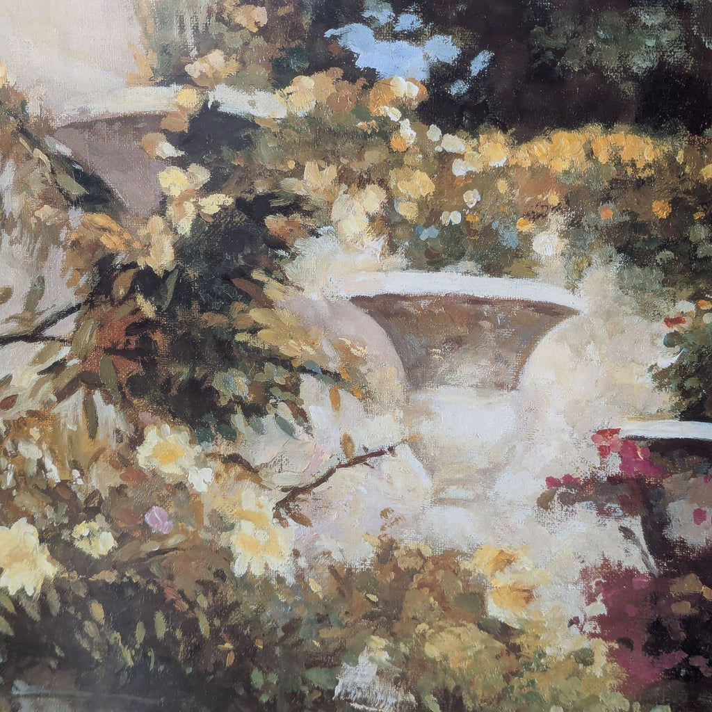 a painting of a garden with yellow flowers