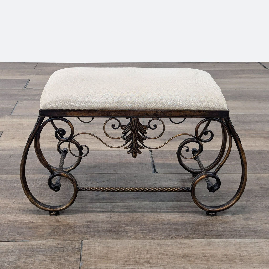 Ornate Metal Bench With Padded Seat