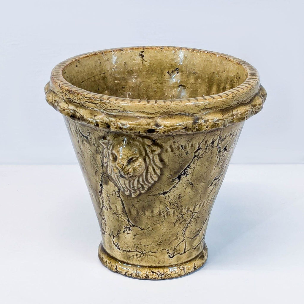 "Antiqued" Ceramic Planter with Lion's Head