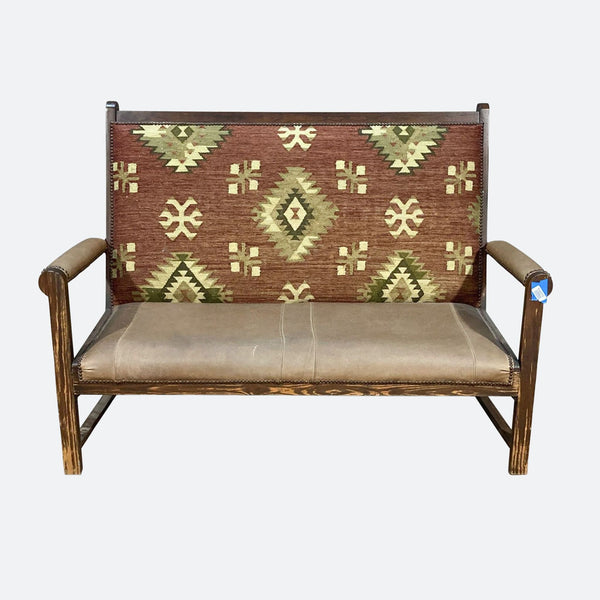 a vintage bamboo and woven bench