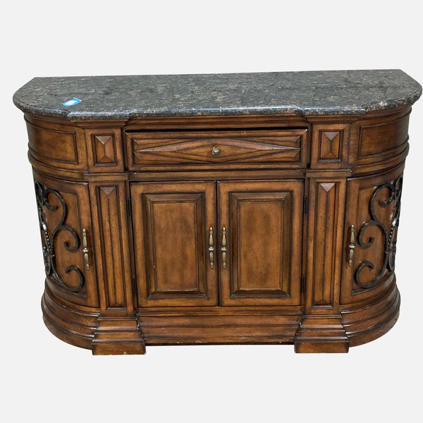 a large, antique, antique, antique, bar cabinet with marble top.