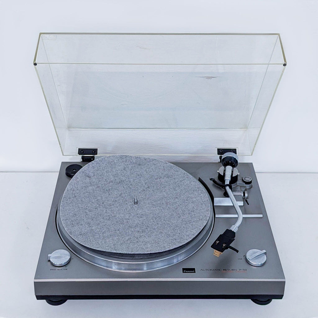 a vintage record player with a record player.