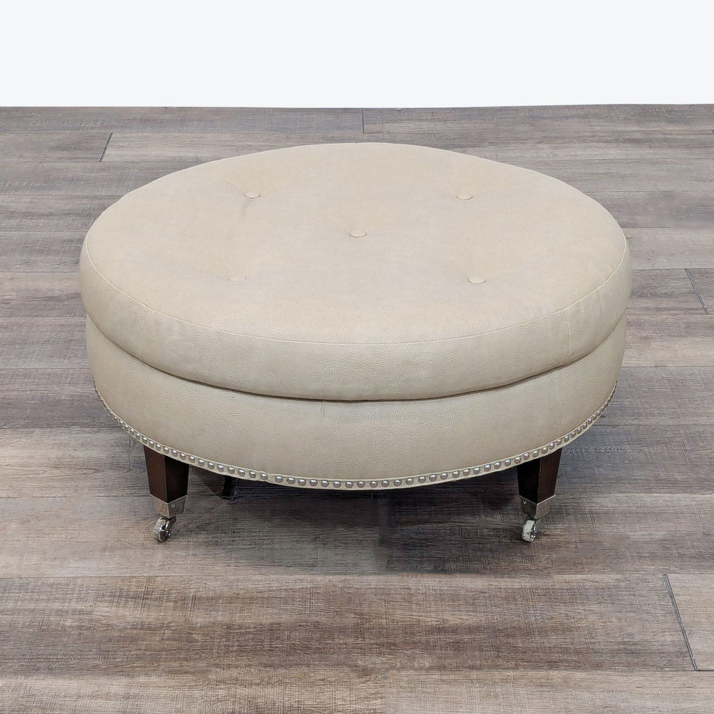 Contemporary Round Leather Ottoman / Coffee Table