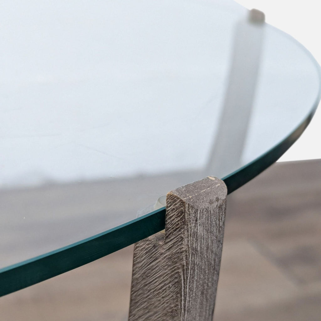 Glass Top End Table with Wood Base