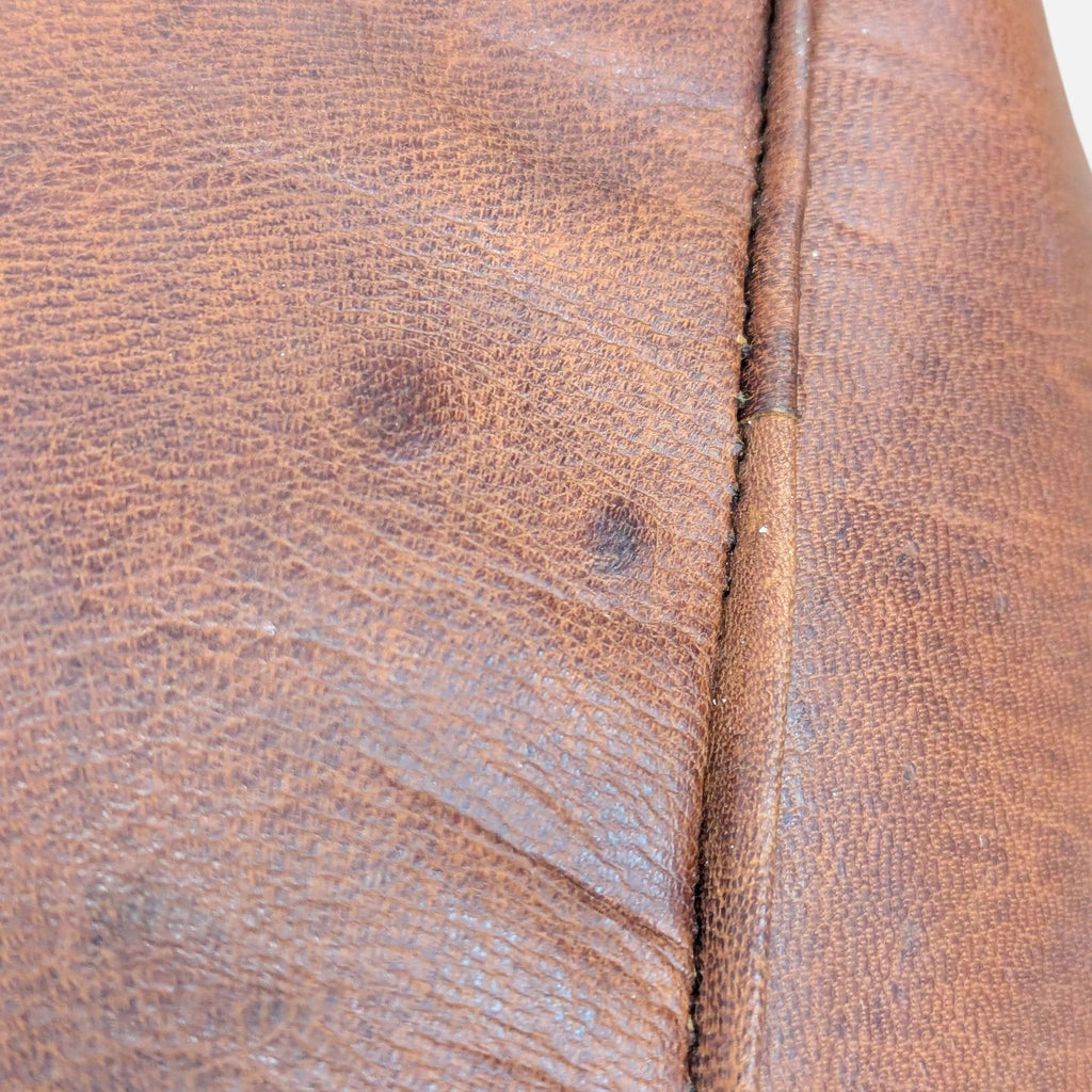 Rustic Brown Leather Pouf Ottoman