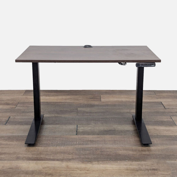 the adjustable desk in dark walnut