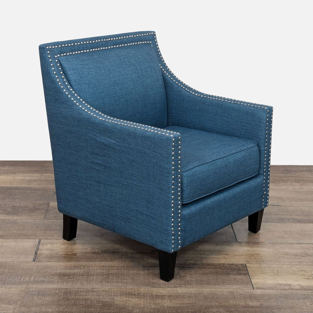 Contemporary Blue Armchair with Nailhead Trim