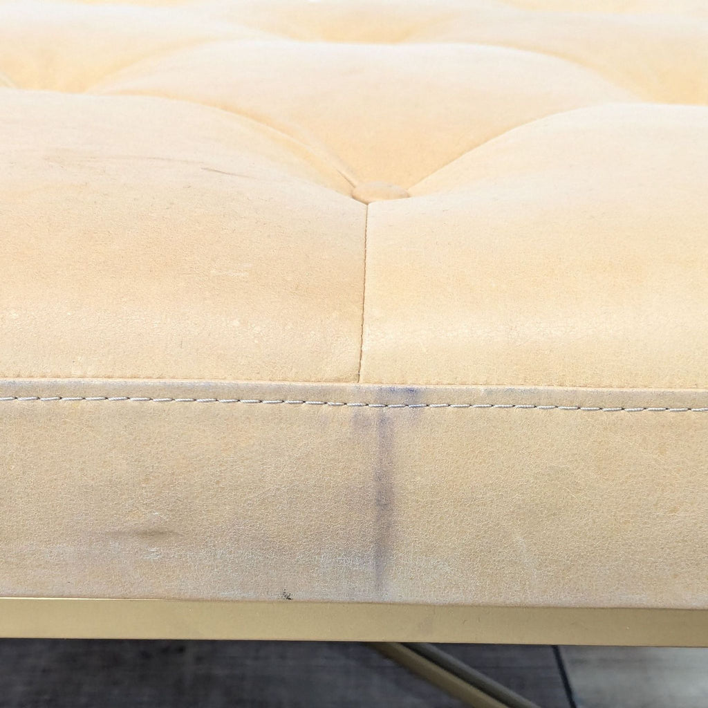 Transitiinal Tan Leather Square Ottoman with Tufting