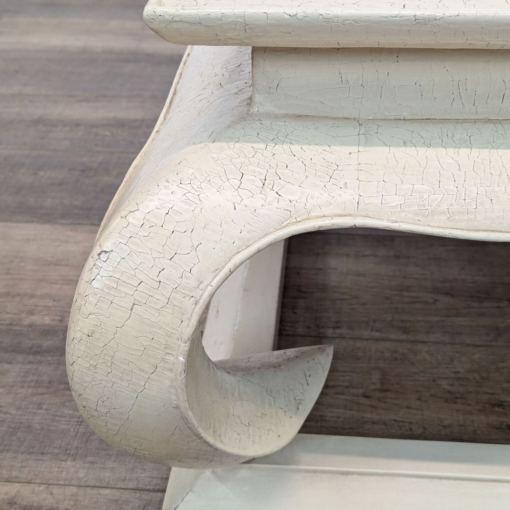 close up of the handmade white painted wood console table