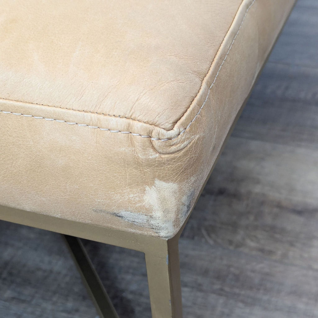 Transitional Tan Leather Square Ottoman with Tufting