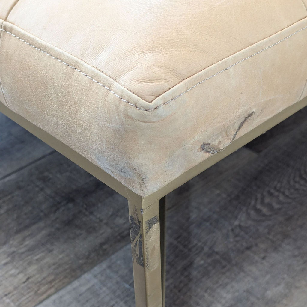 Transitional Tan Leather Square Ottoman with Tufting