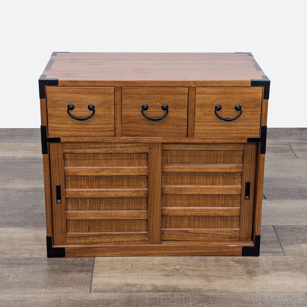 a mid century modern chinese teak wood side table