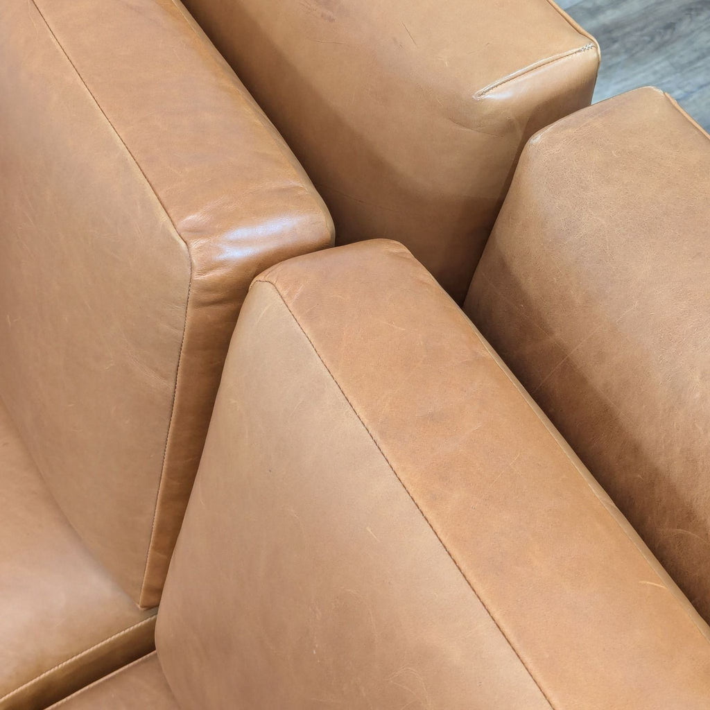 Contemporary Tan Leather Modular Sectional Sofa