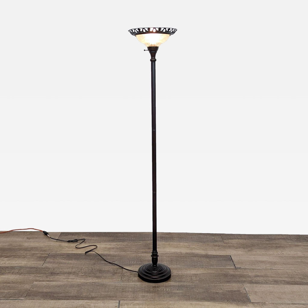 Bronze Floor Lamp with Etched Glass Shade