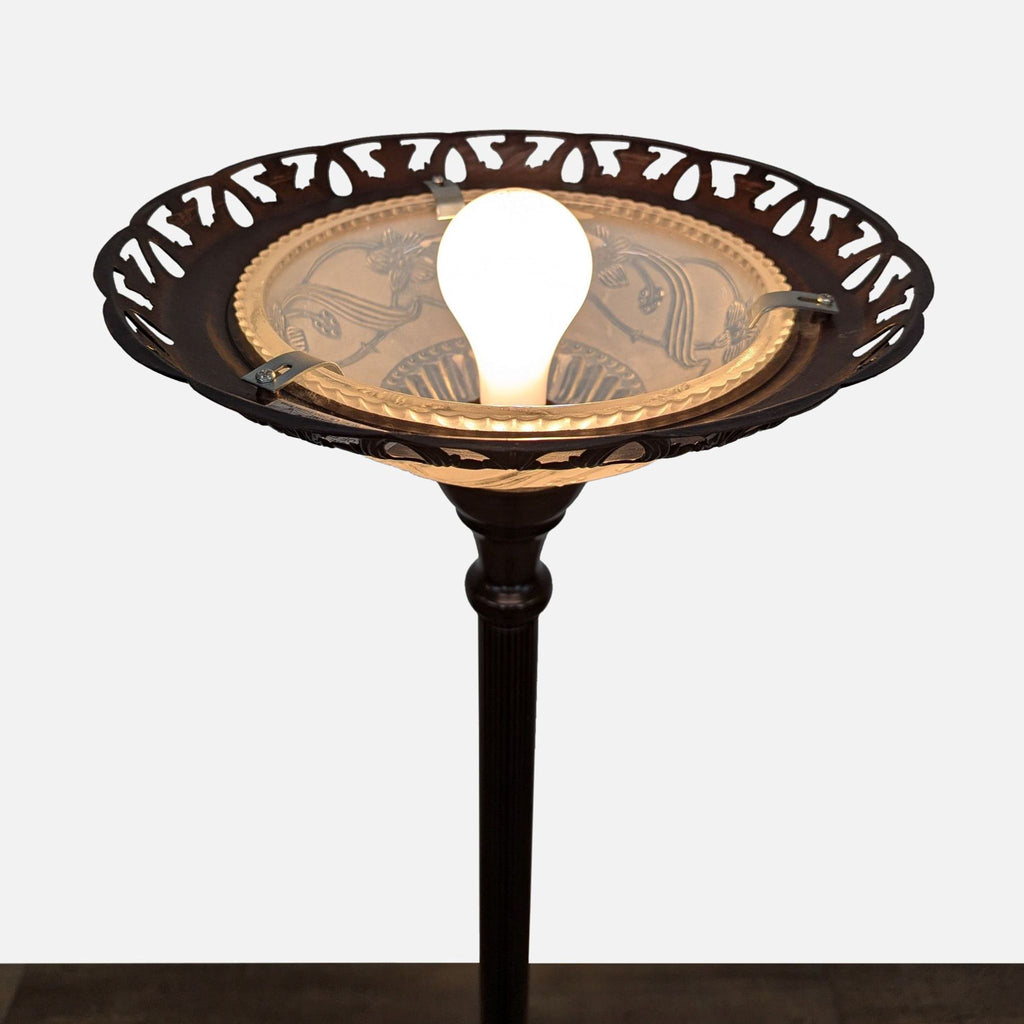 Bronze Floor Lamp with Etched Glass Shade