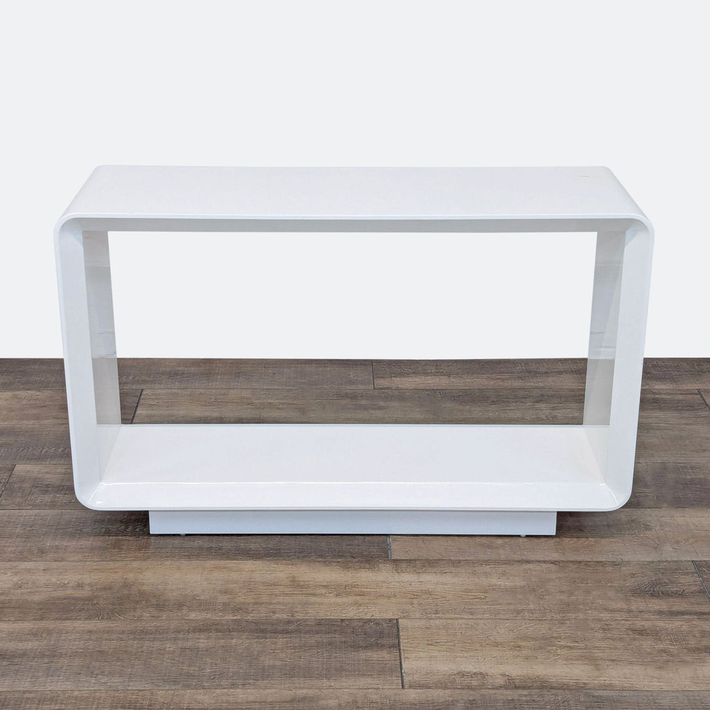 the side table is a modern, minimalist design.