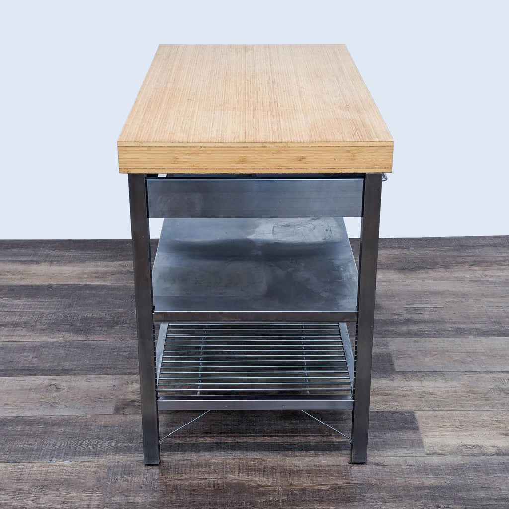 Stainless Steel Kitchen Island with Bamboo Top and Storage