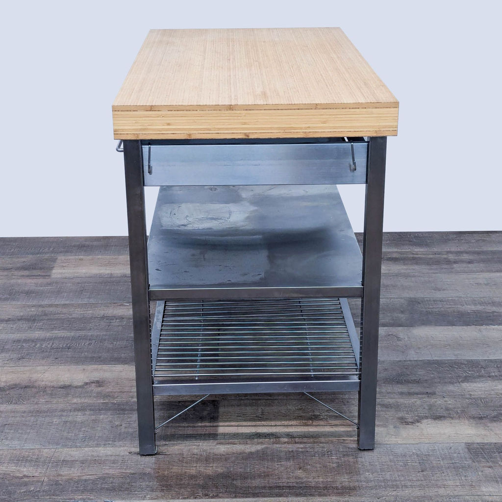 Stainless Steel Kitchen Island with Bamboo Top and Storage