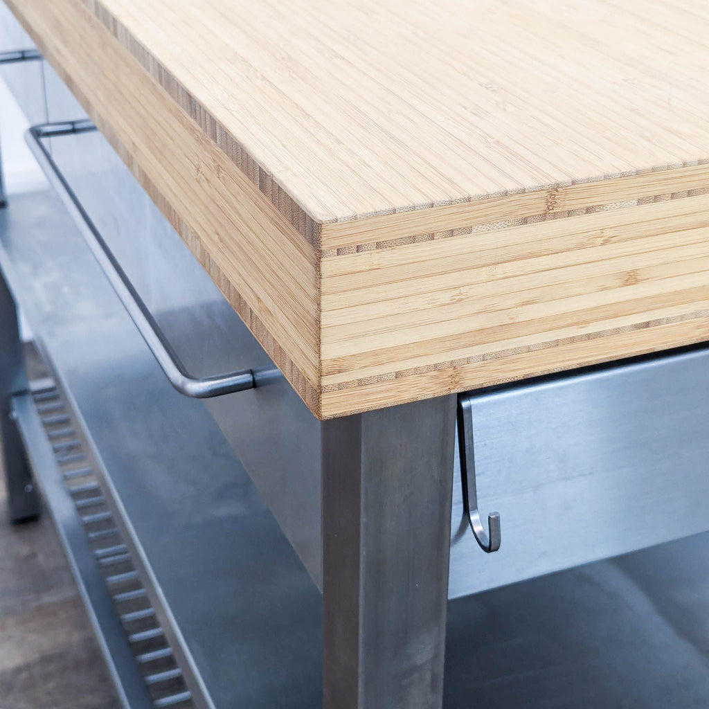 Stainless Steel Kitchen Island with Bamboo Top and Storage