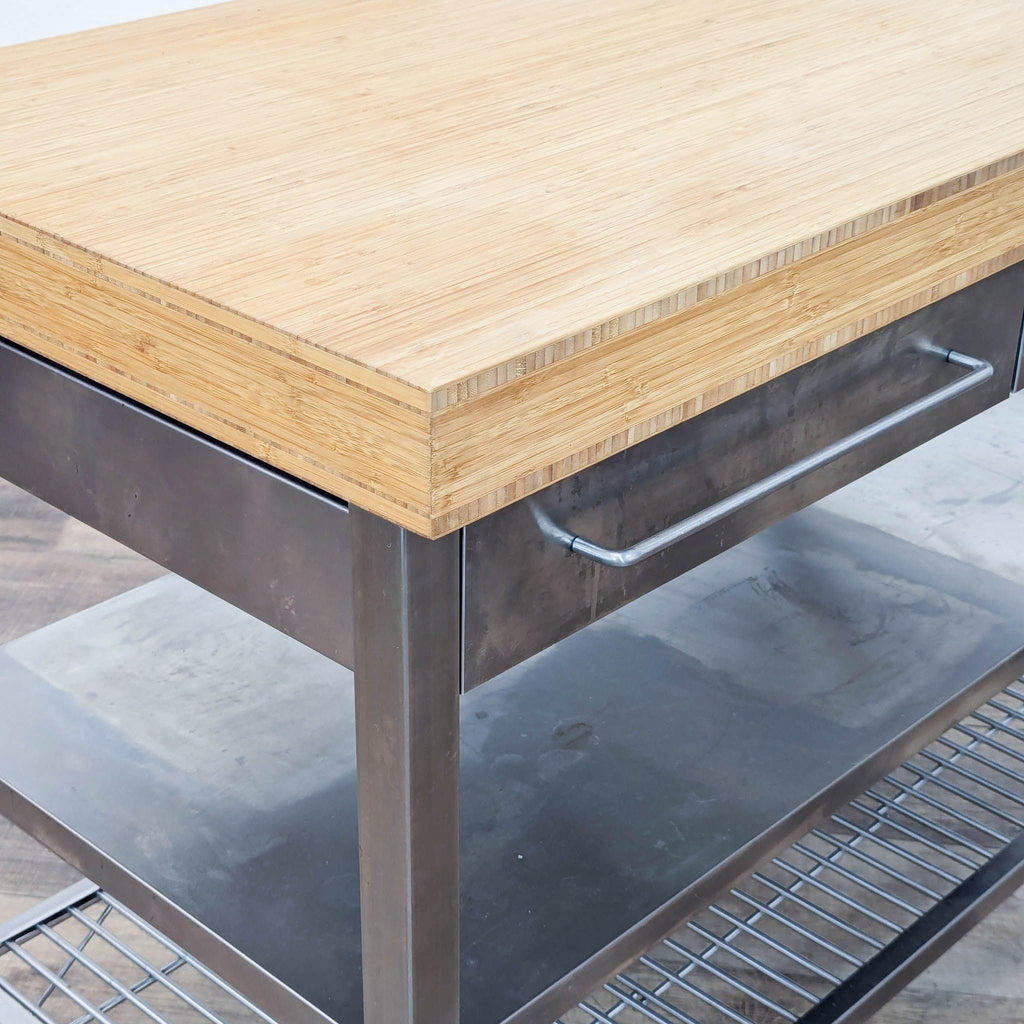 Stainless Steel Kitchen Island with Bamboo Top and Storage