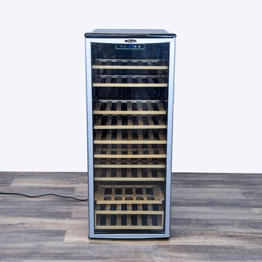 a glass wine rack with a glass shelf.